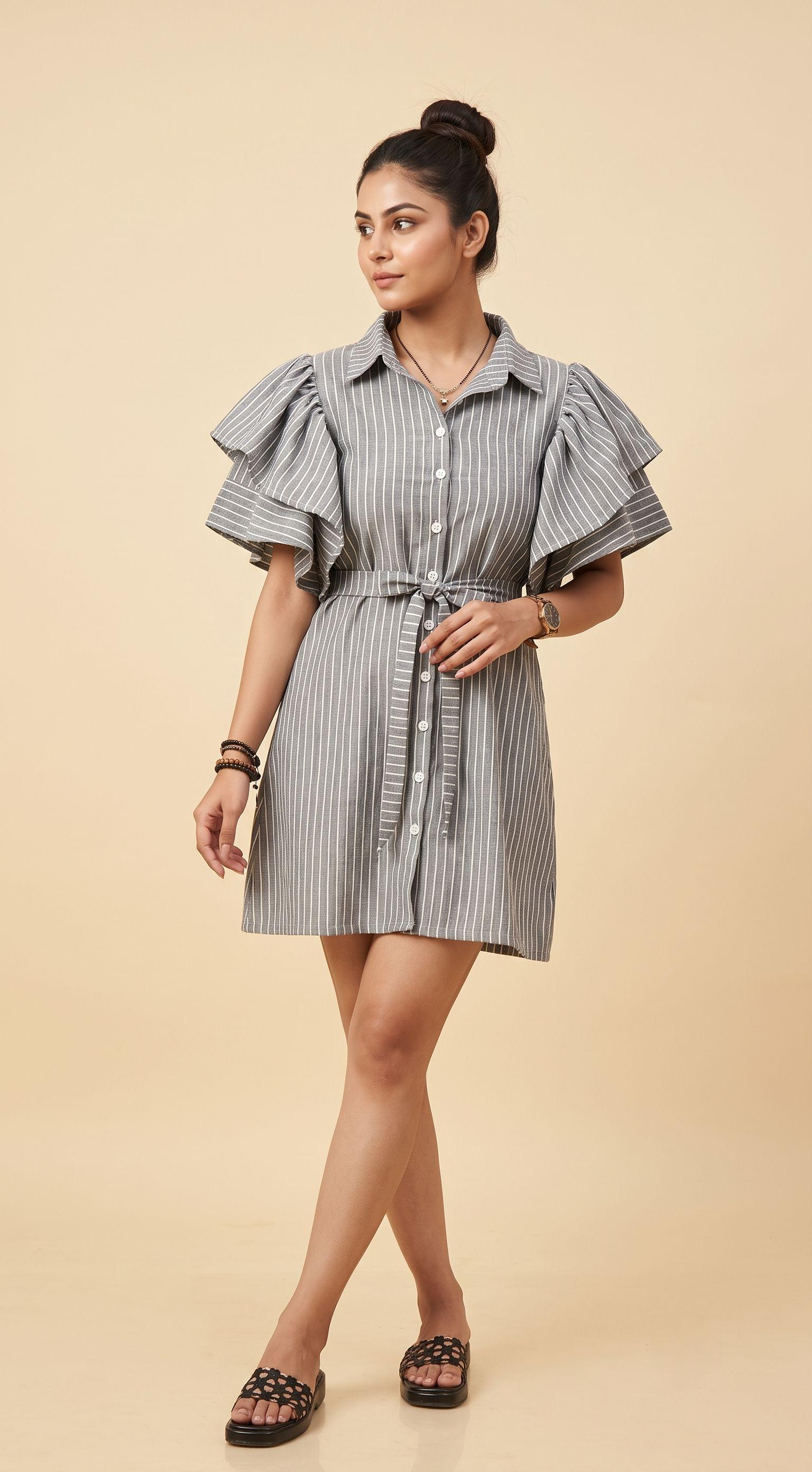 Sage Stripe Shirt Dress