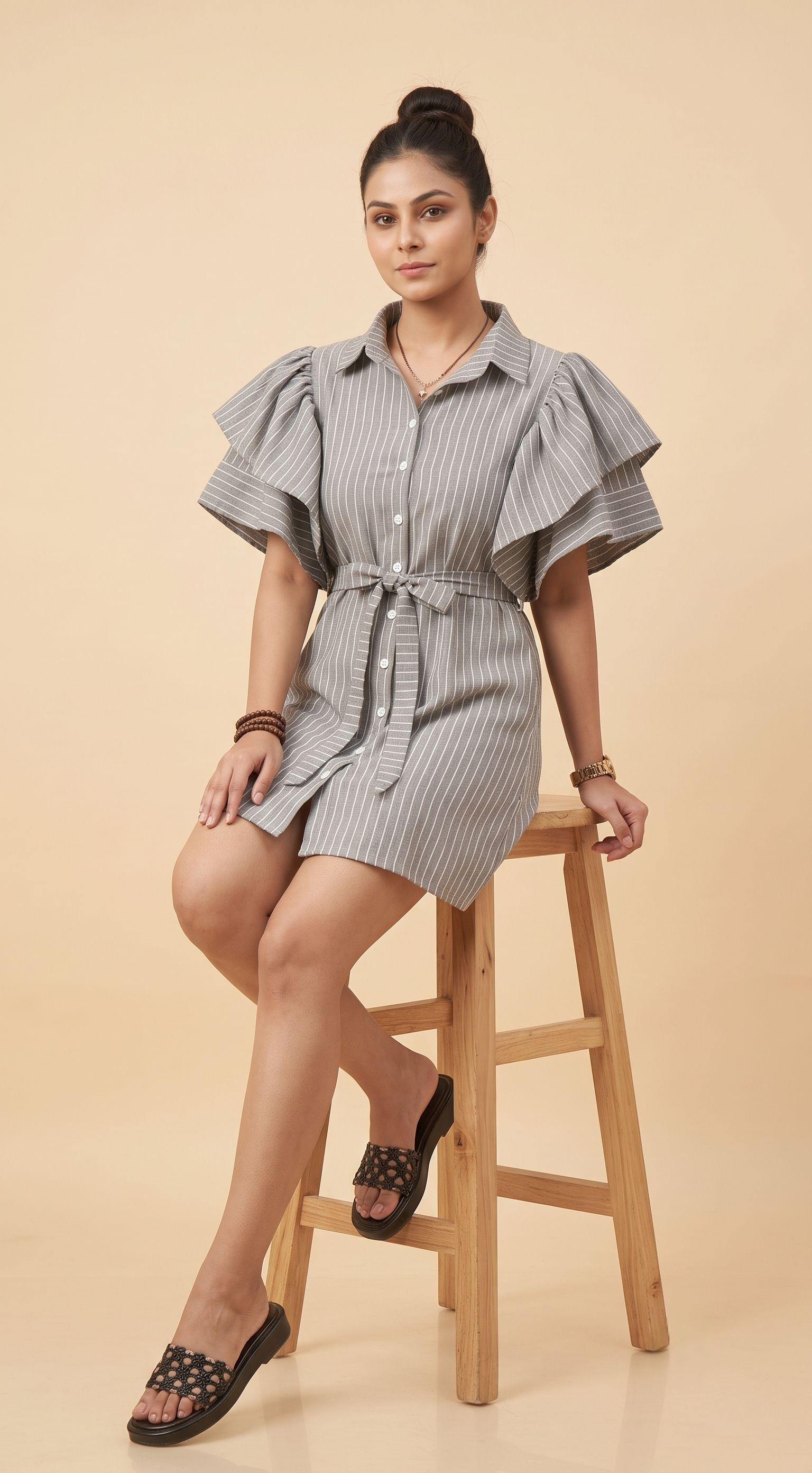 Sage Stripe Shirt Dress