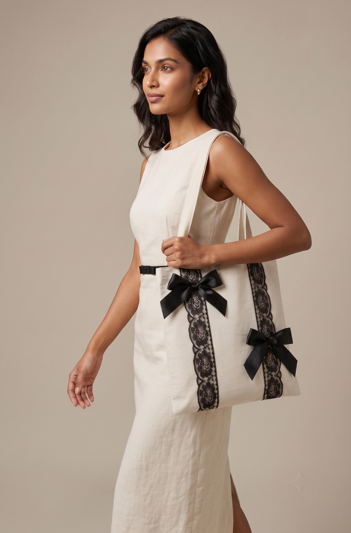 Black Bow Lace Tote Bag